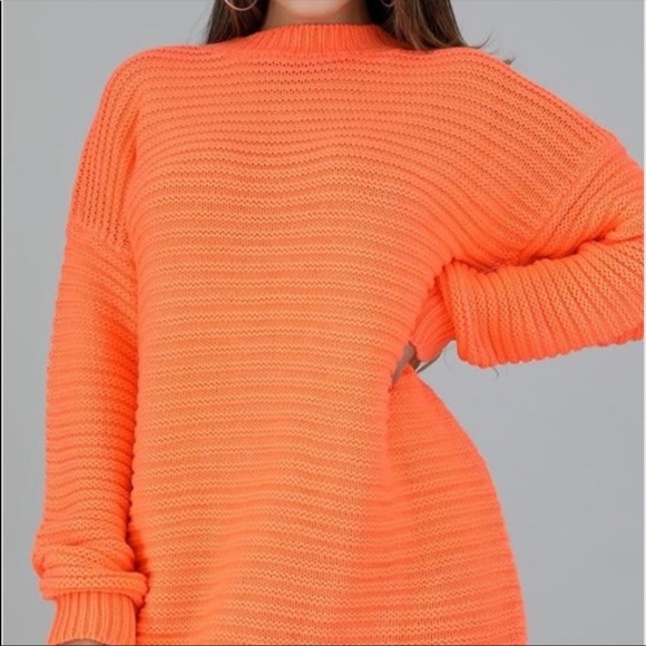 Neon Coral Sweater Dress - Picture 2 of 6